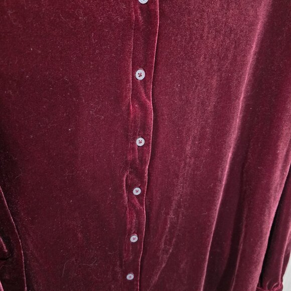 Lands' End Plus Size 2X Burgundy Velvet Button-Up Blouse - Picture 9 of 12